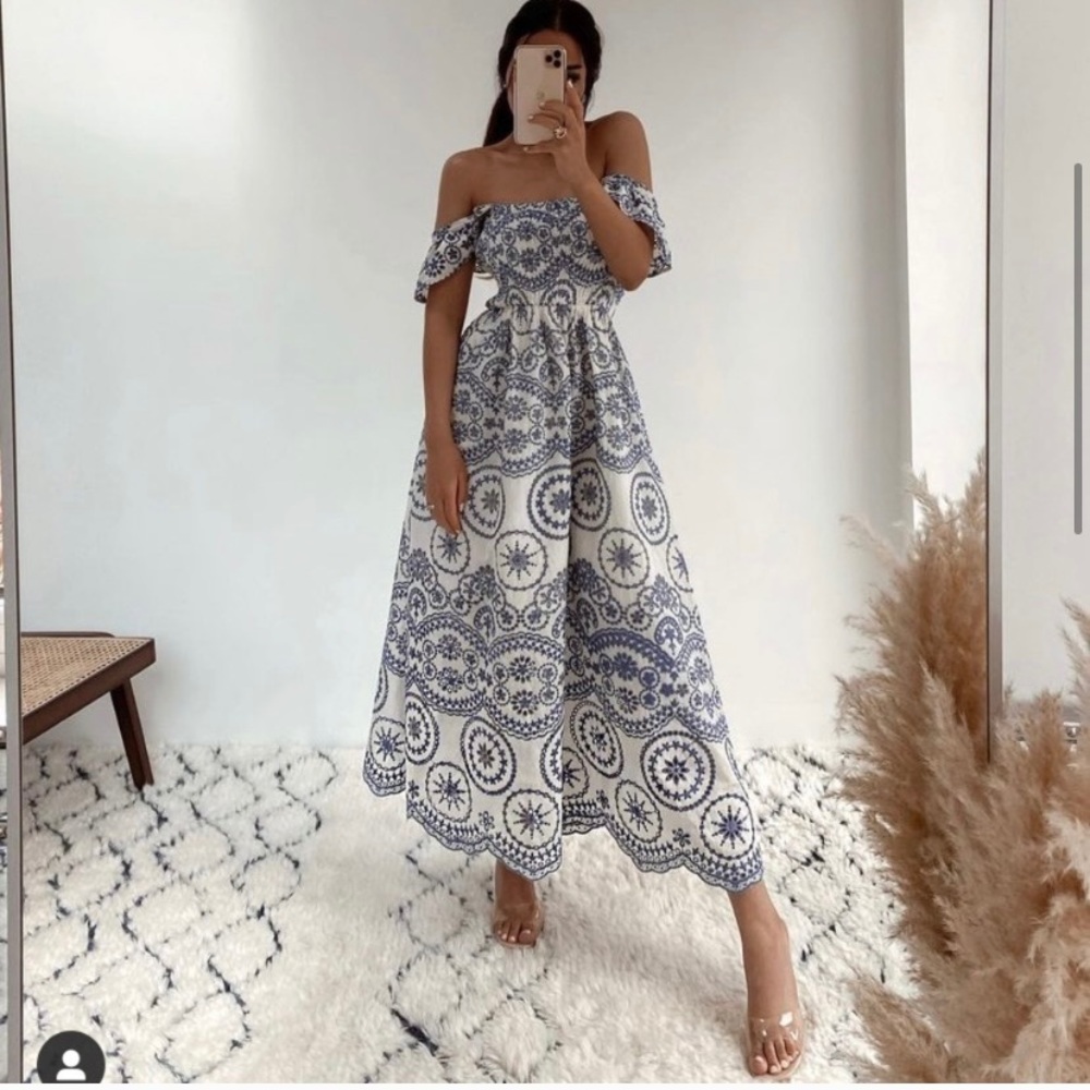 Zara Openwork Embroidered Midi Dress RARE - Picture 5 of 8